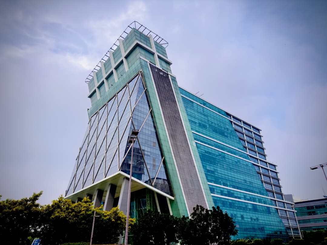 A modern multi-specialty hospital building served by GoMeds hospital management software